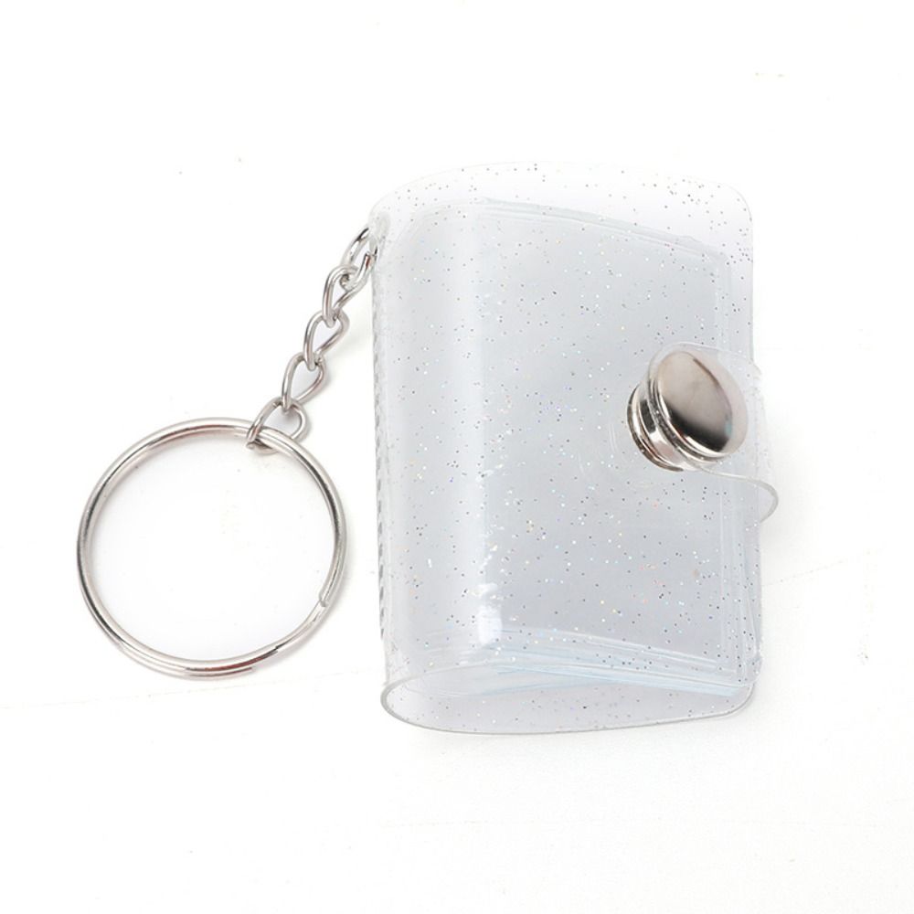 Druckknopf, Mini-Fotoalbum mit Schlüsselanhänger, DIY tragbares Taschenalbum, einfache PVC-Aufbewahrung, Fotokartenhalter, Fotoaufkleber: Silber