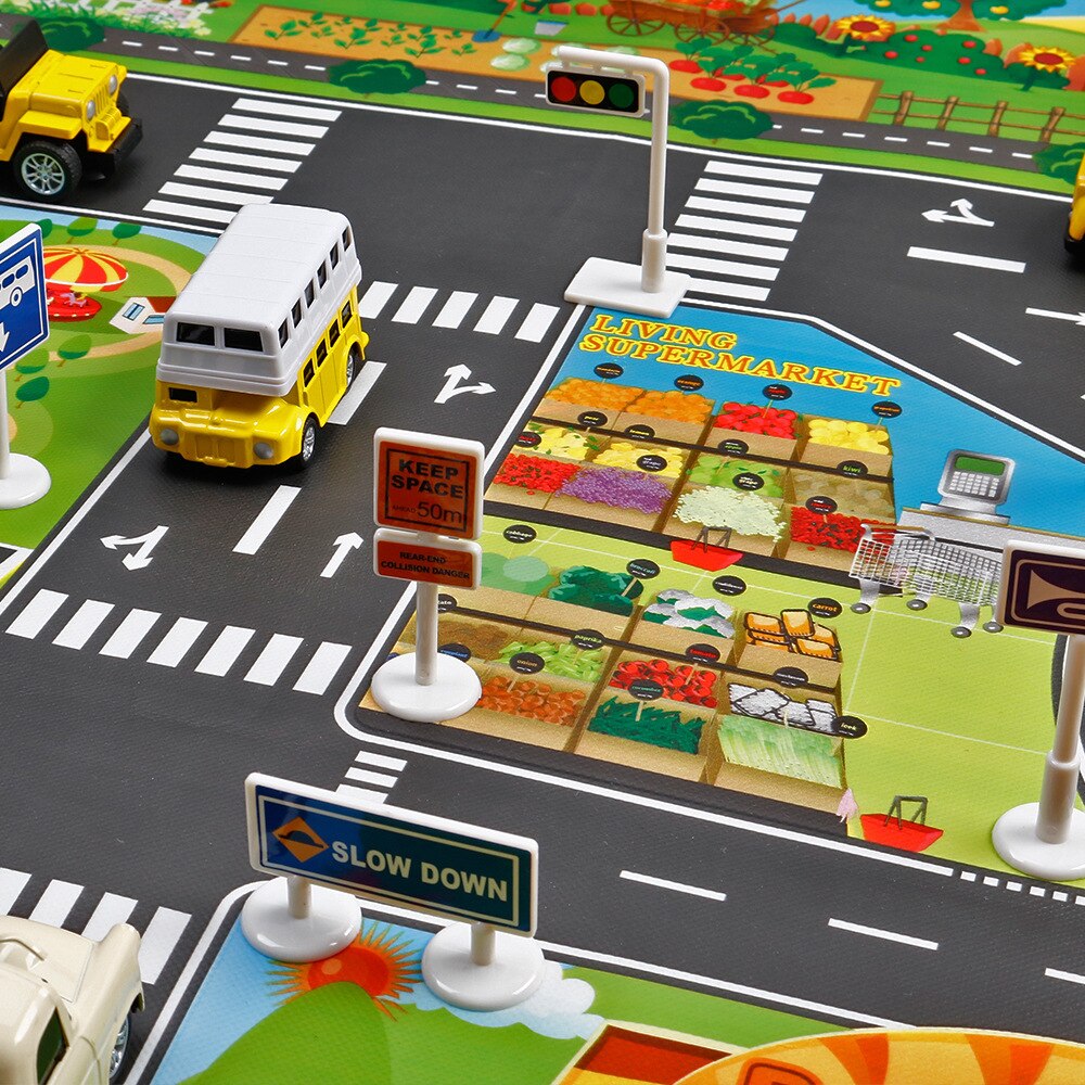 Utrikeshandel gränsöverskridande 130*100 rena engelska barn leker hus trafik bil spel matta parkering scen karta