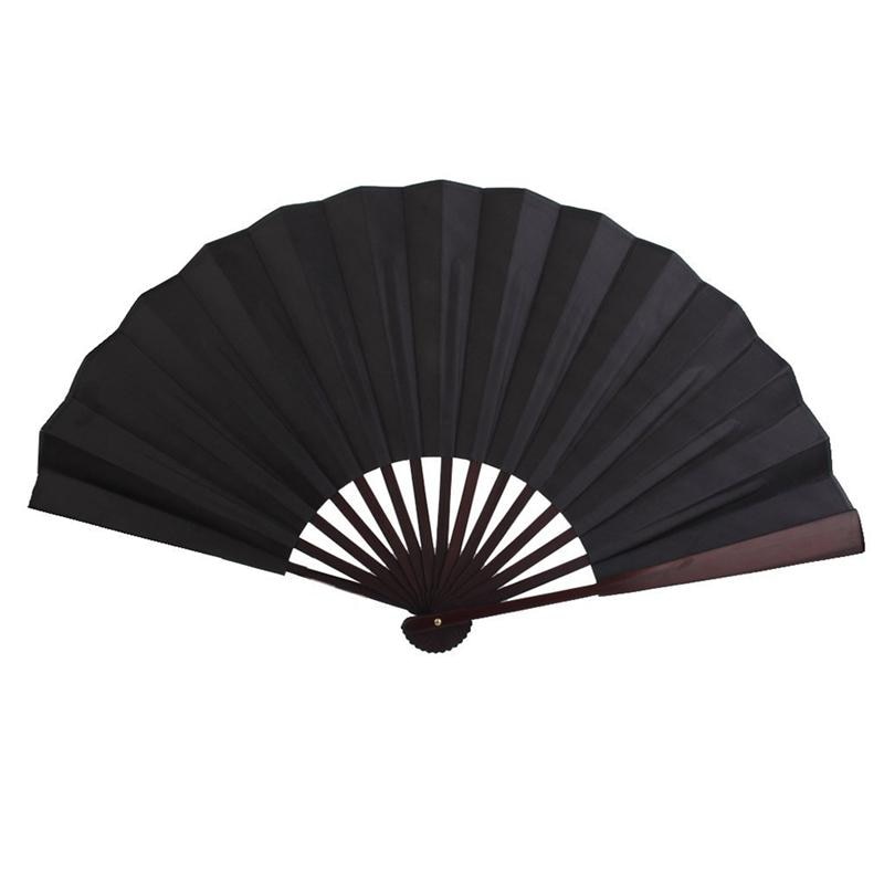 Men Folding Bamboo Blank Hand Fan Wedding Party (Black)