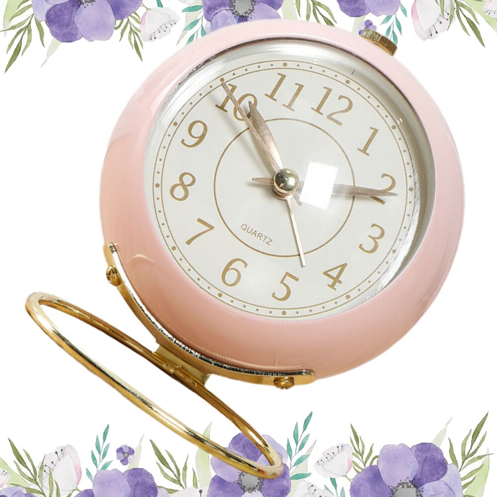 Metal Alarm Clock Round Alarm Clock Desktop Alarm Clock Bedside Alarm Clock (Beige Shipment without Battery): Pink