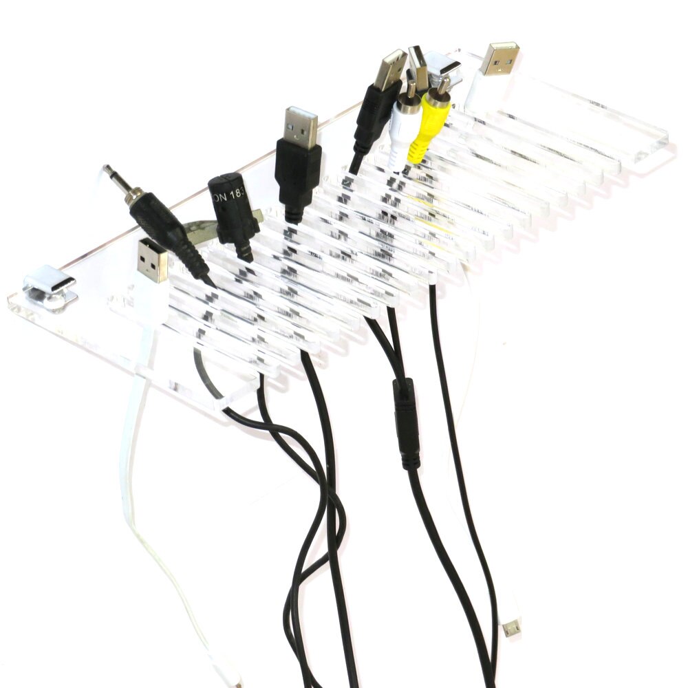 Acrylic Wall Mountable Cable Hanger and Organizer with 20 Cable Slots; Ranges from 3-5mm Spaces
