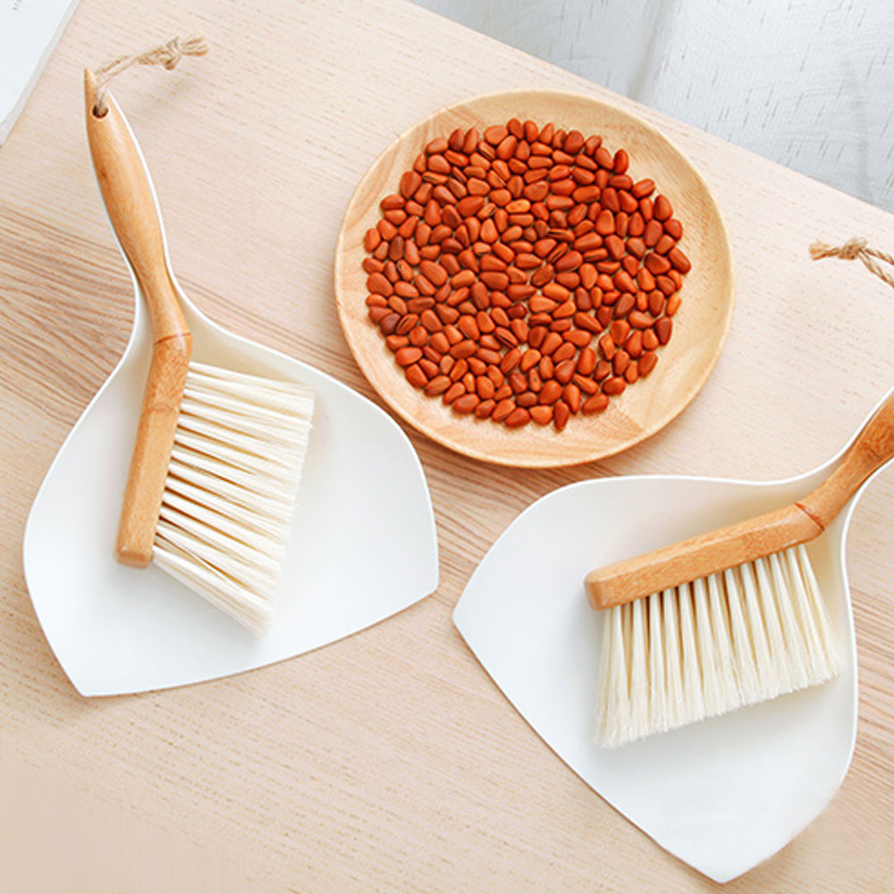 2pcs/set Bamboo Handle Mini Brooms Shovel Desktop Sweep Handheld Cleaning Brush Household Small Broom Dustpan Shelf Top Cleaner