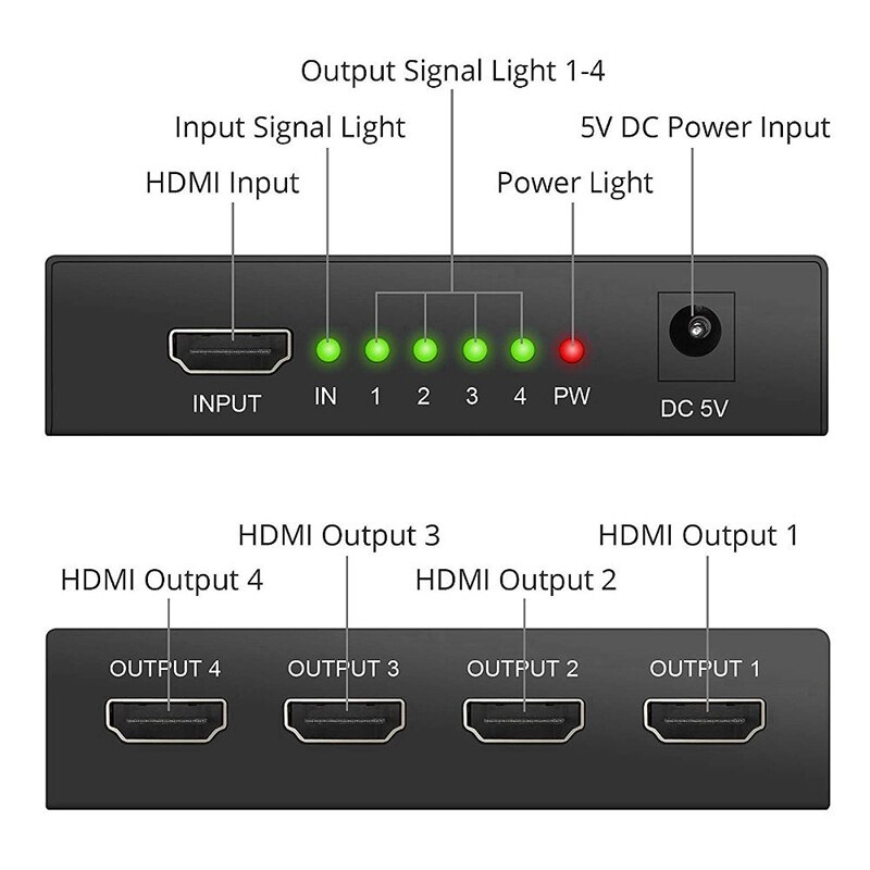 Ultra  hd 4k 4 -poorts hdmi-splitter 1 x 4 repeater-versterker 1080p 3d hub 1 in 4 uit eu-stekker