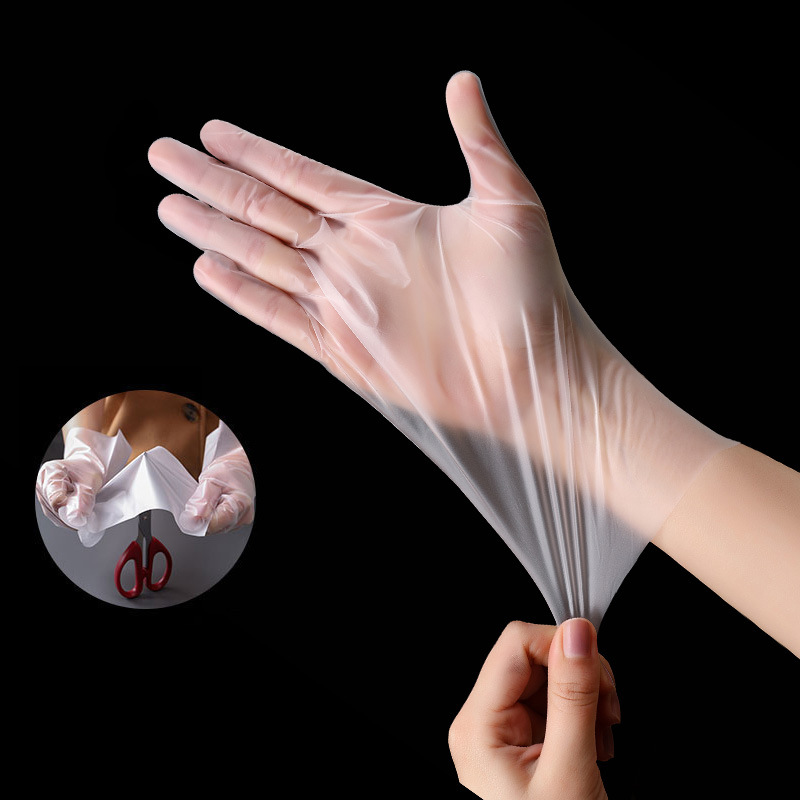 Guantes desechables de TPE, manoplas transparentes sin látex, antideslizantes, de seguridad para el trabajo, limpieza del hogar de grado alimenticio, 100 Uds.
