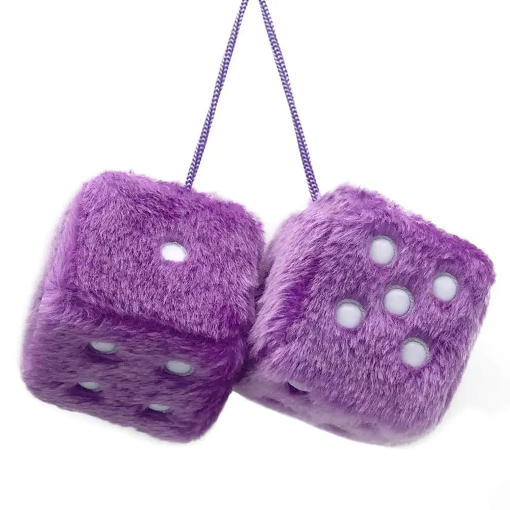 Dés pelucheux pour miroir de voiture, paire de dés en peluche pelucheux carrés rétro de 2.7 pouces avec points pour suspendre des accessoires de voiture, intérieur moelleux: Violet