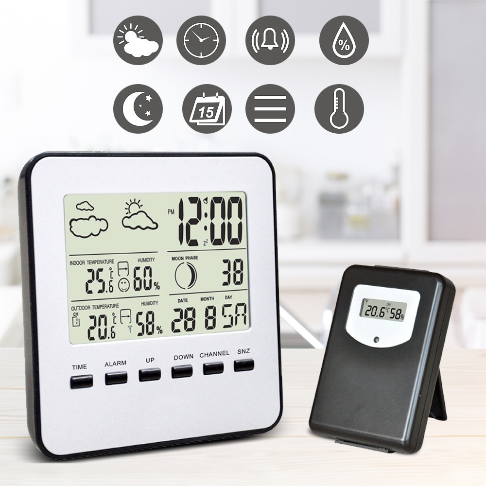 Digital Weather Station Wireless Indoor Outdoor Touch Thermometer Hygrometer Monitor Home Forecast Sensor Calendar