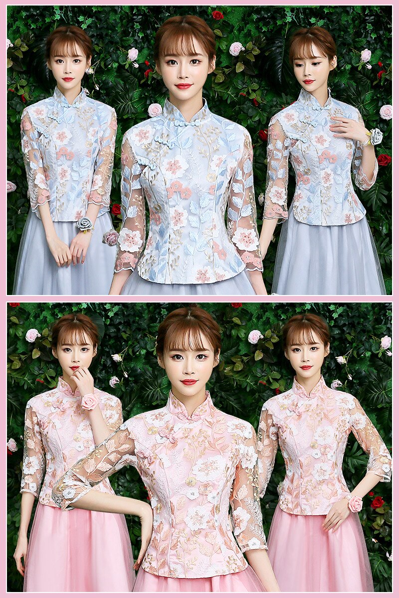 Style chinois broderie rose bleu robes de Cocktail Robe Coctail partie élégante Robe Coktail