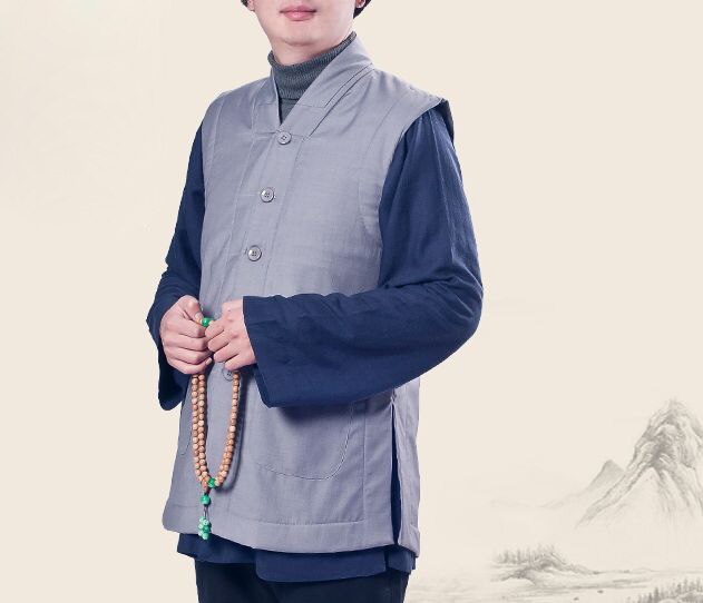 Trajes de monje shaolin cálidos unisex, ropa de kung fu, chaleco de Meditación Budista, abrigo zen, trajes de monjes, uniformes de invierno, gris/amarillo: L / gray
