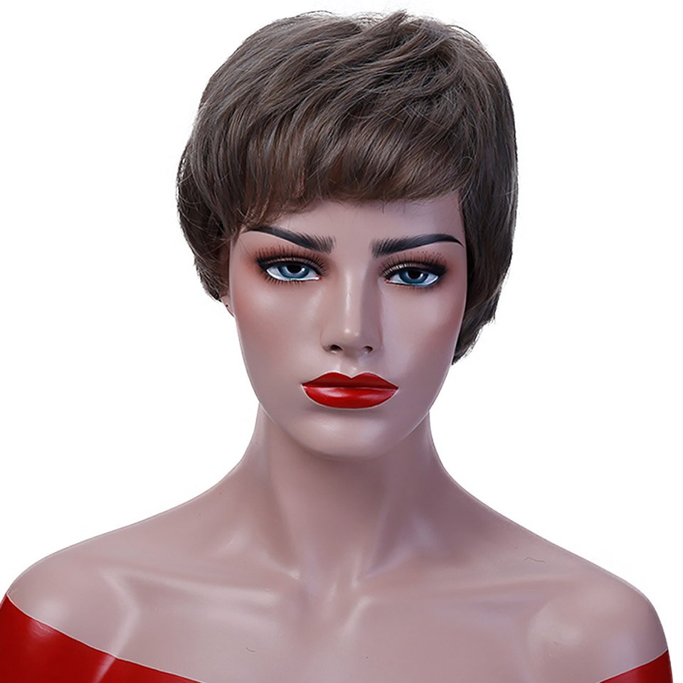 JINKAILI PRUIK Korte Pixie Cut Pruiken voor Vrouwen Hittebestendige Synthetische Zwart Grijs Haar Pruiken Kostuum Pruik