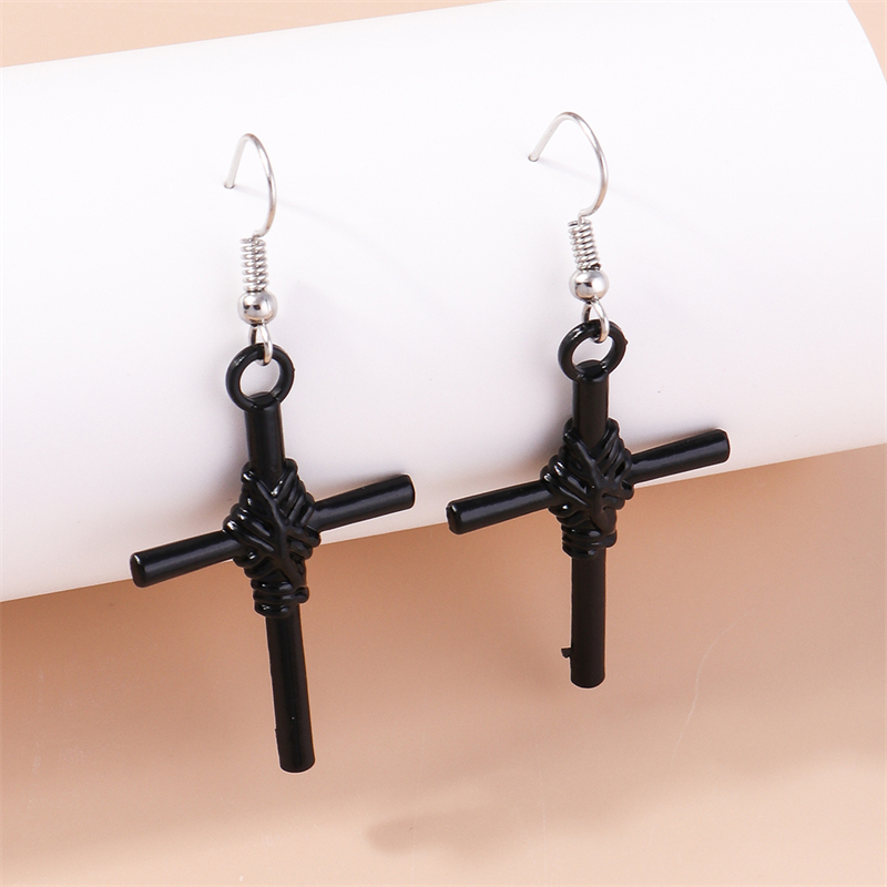 Nuevos pendientes colgantes de Cruz negra para mujer, pendientes de gancho colgantes de Cruz de Metal gótico, accesorios de joyería de para niñas: Verde Libélula
