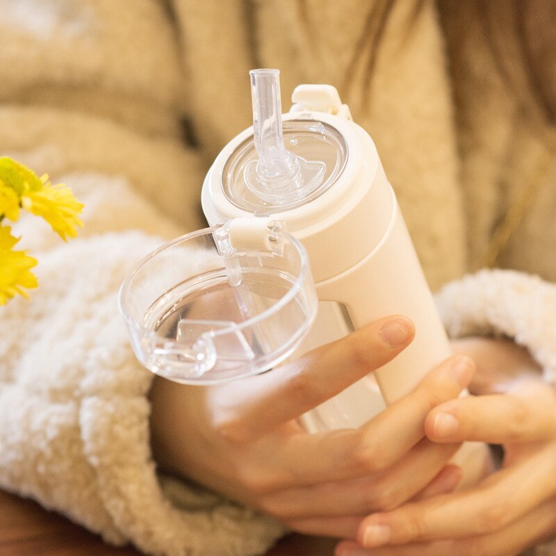 Dubbel bärbar glas söt vattenflaska kawaii kopp tumlare med sugrör för flickor mjölk kaffe juice vaso con tapa y pajita