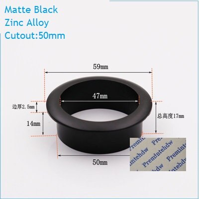 4 stk/parti mat sort krom zink plast skrivebordsbord skrivebordsgennemføring flange kabeludtag ryddeligt ledningshul dæksel pc ledningshåndtering: Zinksort 50mm