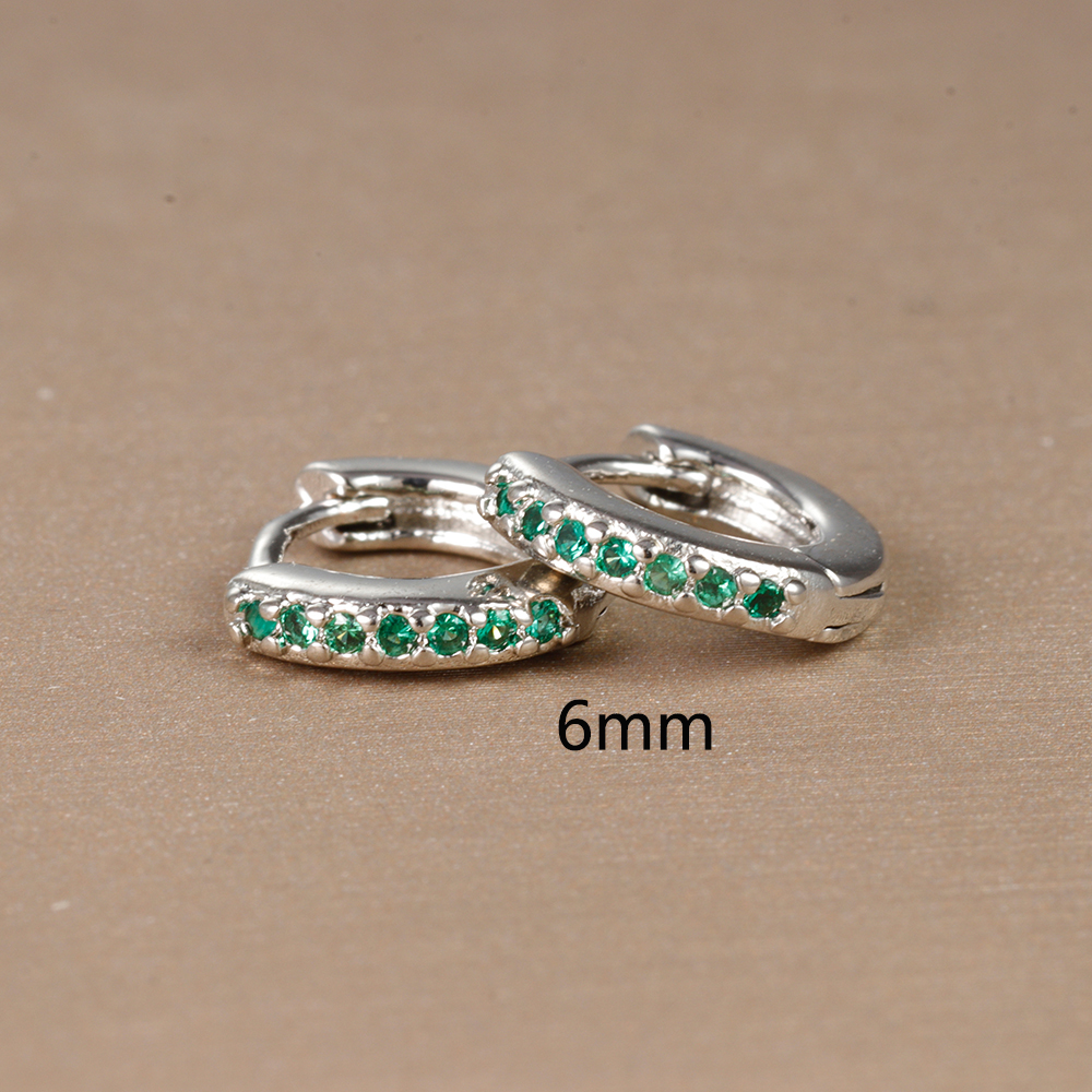 Pendientes de aro pequeños verdes de acero inoxidable para mujer, aretes Piercing de circonita con círculo redondo pequeño, joyería de tendencia personalizada, 2 uds.: PLATEADO