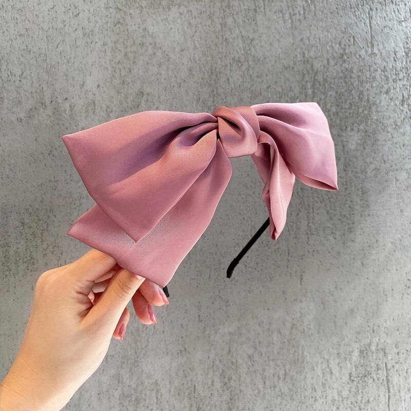 Pinces à cheveux en Satin, 1 pièce, gros nœud papillon à deux couches, épingle à cheveux, accessoires pour femmes, bandeaux de coiffure: Headband Pink