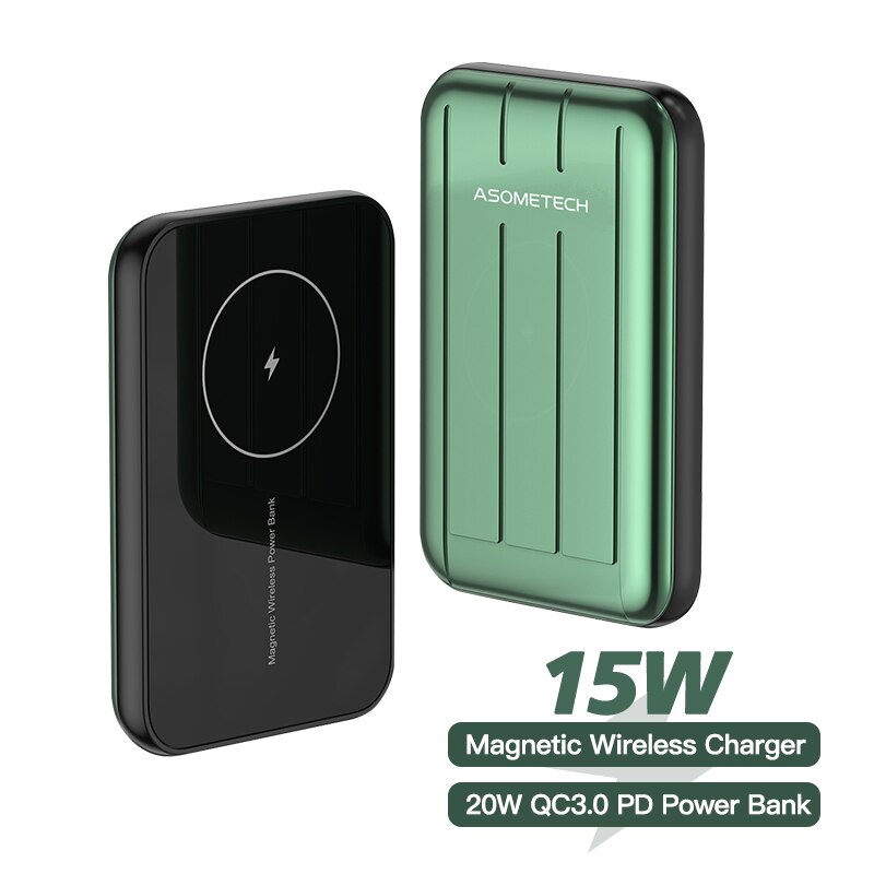 15W kabellos magnetisch Energie Bank für iPhone 12 Profi Max Mini QC 3,0 20W PD USB C Typ C Schnelle Ladung Extrenal Batterie Ladegerät: 15W Grün