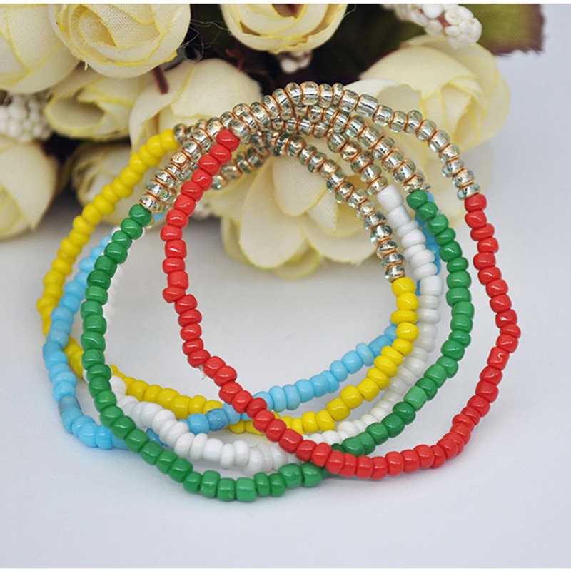 Donarsei 5pcs/set Bohemian Multilayer Colorful Beaded Bracelet For Women Charm Elastic Handmade Bracelet Friendship