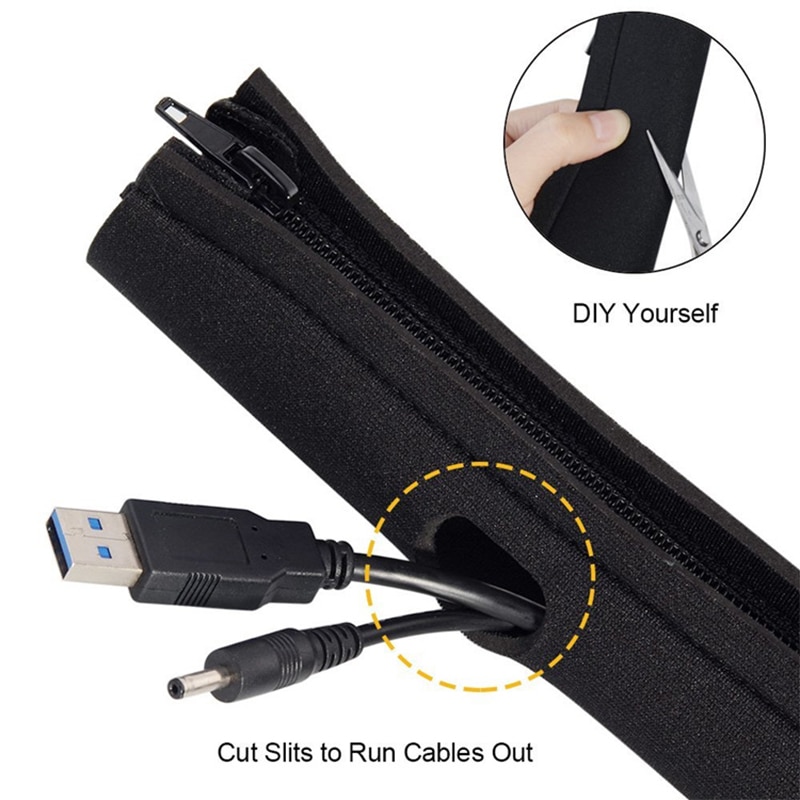 DIY Cable Management Sleeve Zipper Closure Wrap Wire Cord Hider Cover Organizer System for PC TV Office Phone Storage Box