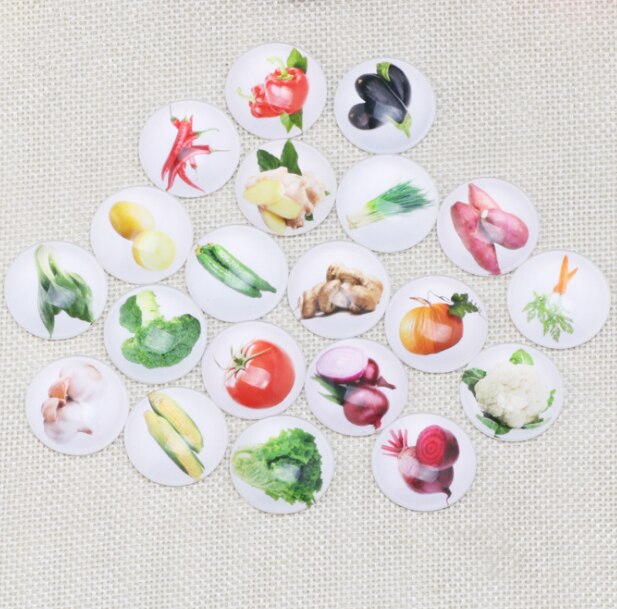 Different Styles fruite glass mosaic craft tiles glass Mosaic Printed Picture Glass Half Round Dome Cabochons Tiles: 1 / 25mm 30pcs