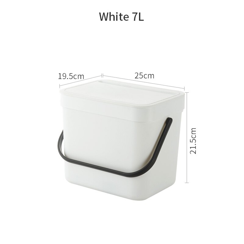 3/5/7L Hanging Trash Can for Kitchen Nordic Wall Mounted Bathroom Trash Bin Wastebasket Toilet Bucket with Cover Ashcan: White-7L
