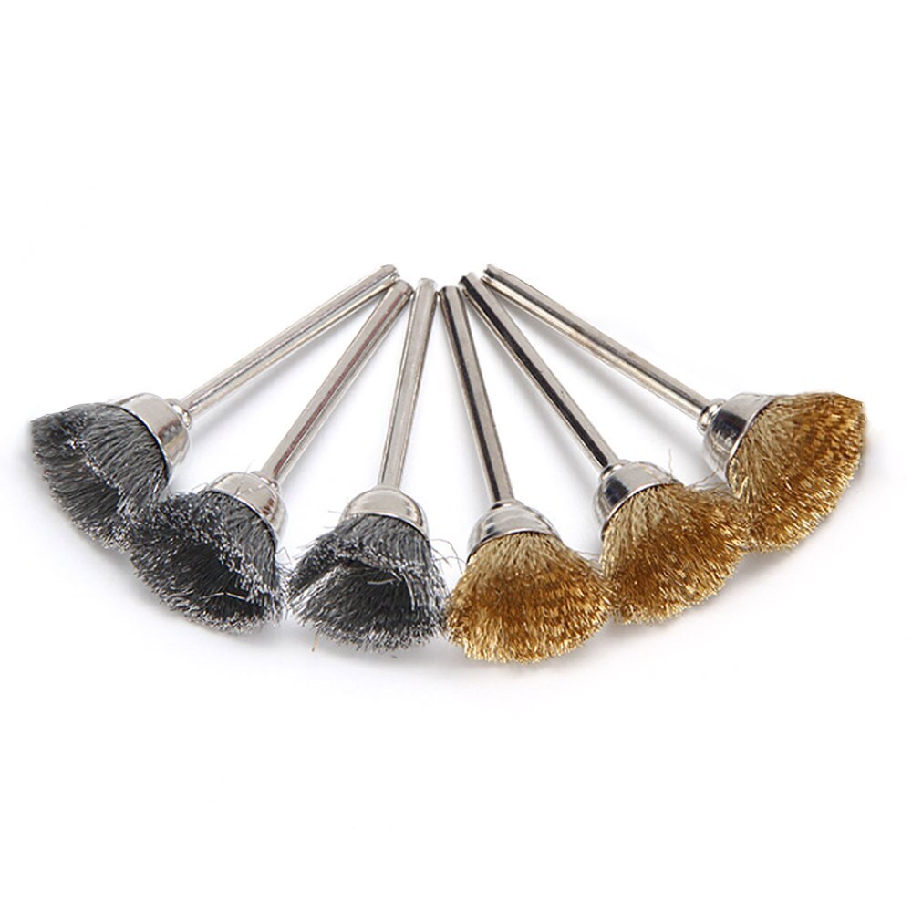 24pcs Brass Brushes Set Drill Tools Burr Abrasive Head Mini Wire Steel Suitable For Metal Surface Cleaning Cup Wheels