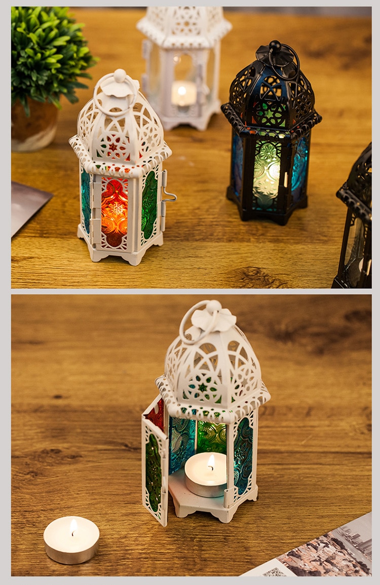 Farol-candelabro votivo marroquí, farol colgante para , decoración de boda, candelabros Vintage, lámpara de farol de cristal de hierro