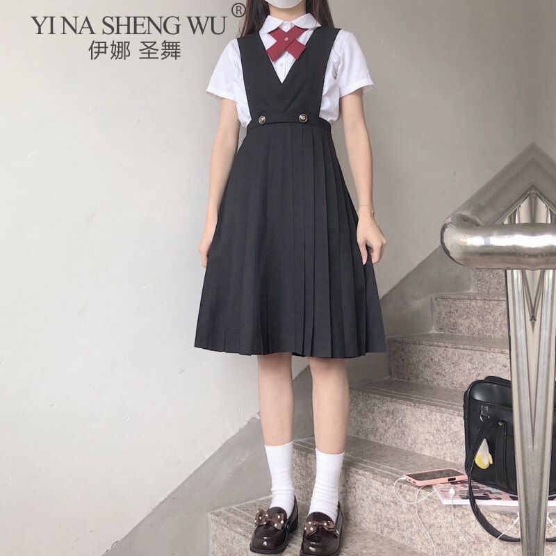 Frauen Japanischen Kurzarm JK Kleid Mädchen Gurt Kleid JK Hochschule hoch Schule Uniform Class Uniform Studenten Kleidung 2 Farben: Schwarz / S
