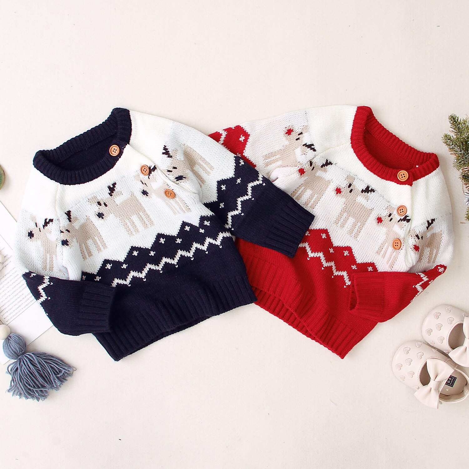 Ma&amp;Baby 0-18M Christmas Newborn Infant Baby Boy Girl Knitted Sweaters Autumn Winter Warm Long Sleeve Deer Top Xmas Baby Clothing