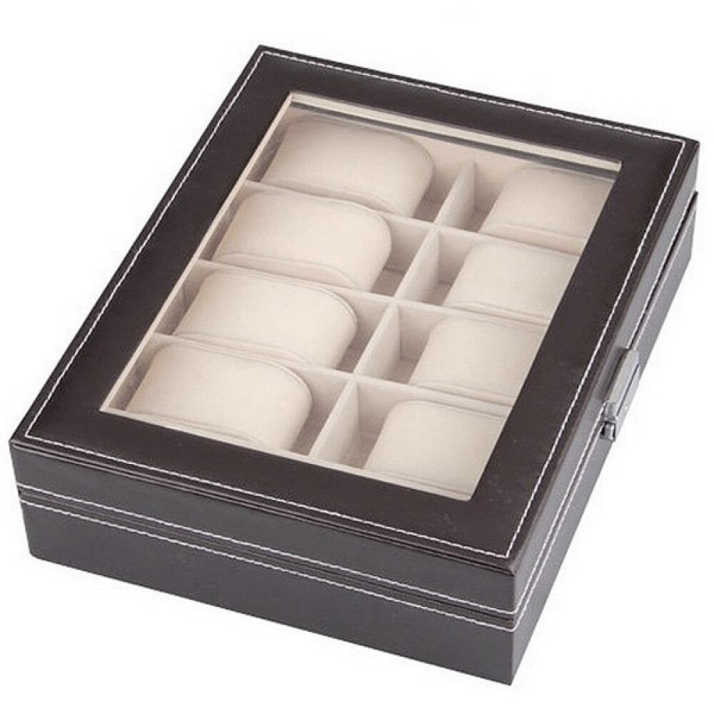 Draagbare Zachte Pu 10 Slots Polshorloge Display Box Afsluitbare Showcase Storage Case Organizer (Zwart)