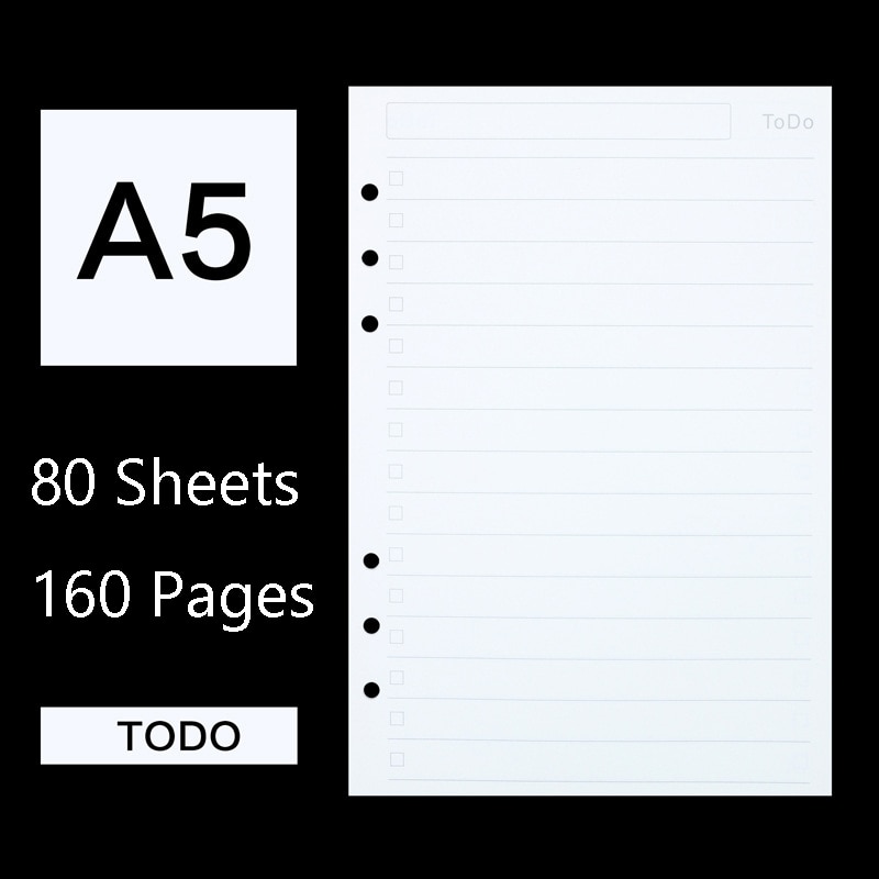 80 Sheets Business A5 A6 Loose Leaf Notebook Refill Spiral Binder Index Inside Page Monthly Weekly To Do List Paper Stationery