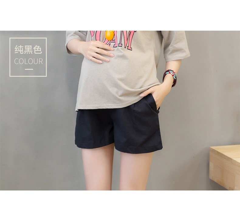Short de maternité de , taille élastique, en coton et lin, vêtements pour femmes enceintes, pantalons courts de grossesse, tendance été: Black / XXL
