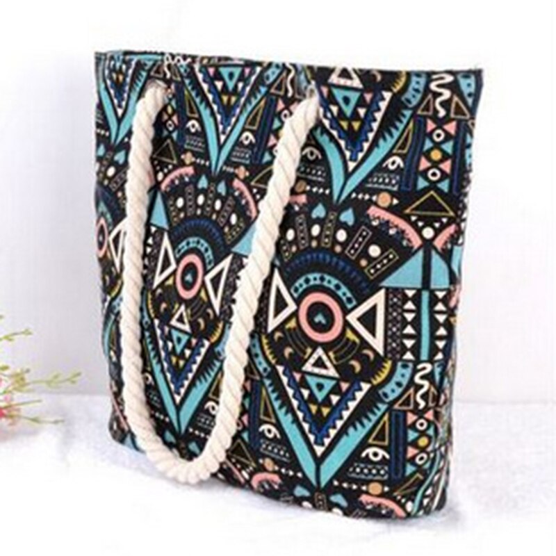 Bohemian Handbag Women's Large Capacity Handbag Single Shoulder Bag Beach Bag Leisure Bag Cotton Rope Handbag