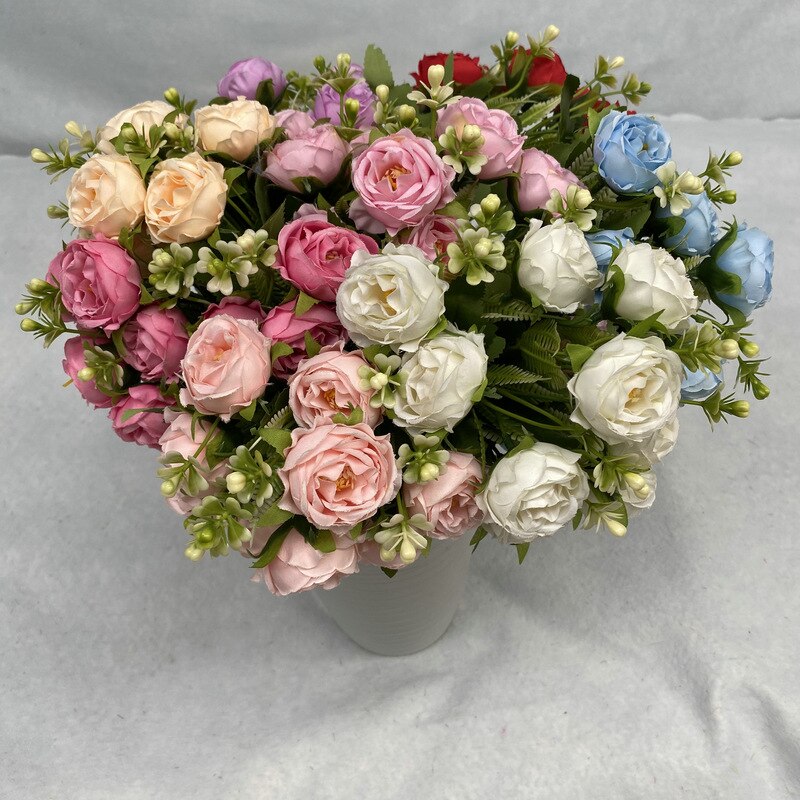 Artificial Silk Peony Gypsophila Bouquet Wedding Bride Holding Flowers Home Living Room Garden Desktop Flower Arrangement Decor
