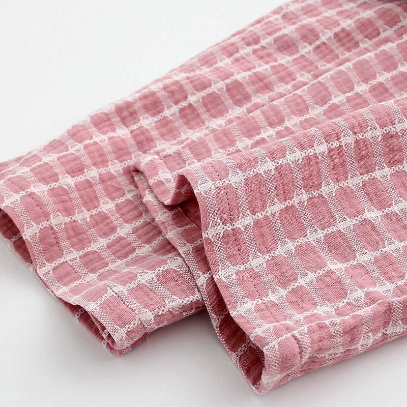 NHKDSASA Men's Cotton Gauze Trousers Plaid Sleep Pants Woman Pajamas Pants Bottoms Sleepwear Short for Couples Pijama Hombre