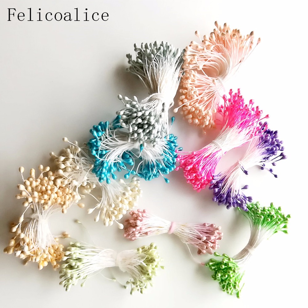 Estambres de flores artificiales para decoración de tartas, adornos de perlas de doble cabeza, varios colores, 3mm de longitud, 65mm, 500 piezas