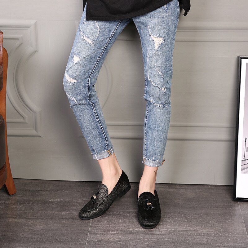 Zapatos informales con flecos y borlas para hombre, mocasines sin cordones de tacón bajo, calzado de para Club nocturno, 38-48 talla grande,