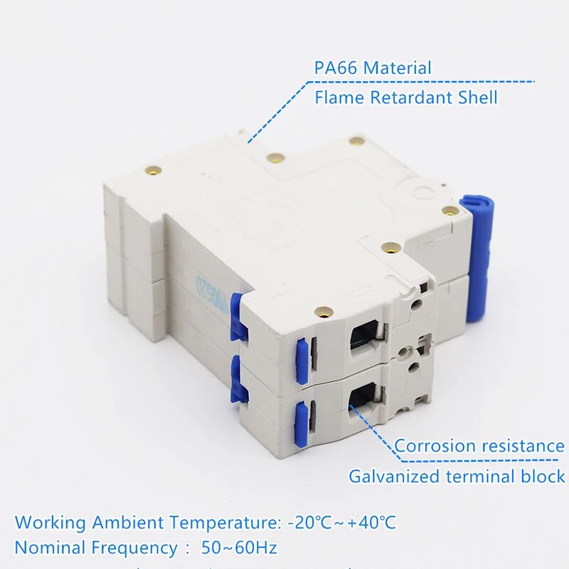 2P Ac 400V Mini Circuit Breaker Mcb 6A 10A 16A 20A 25A 32A 40A 50A 63A Circuit Protector YRCB-63