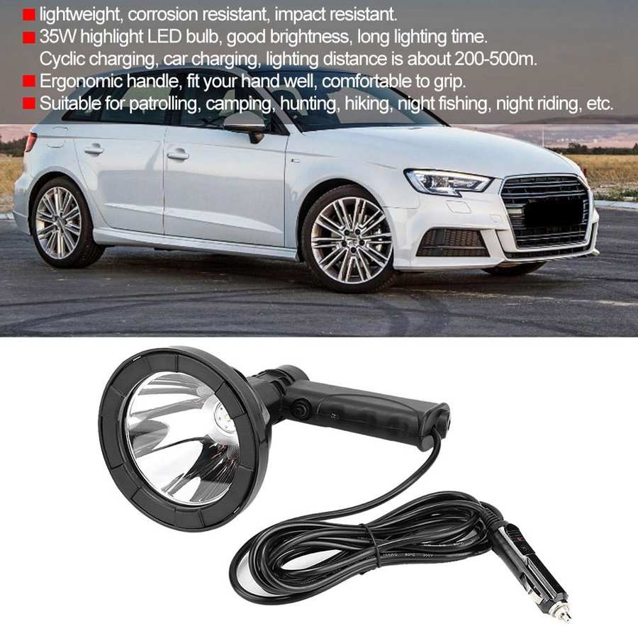 Udendørs 35w 5 tommer  t6 led lampe håndlampe håndholdt spotlight farvetemperatur 6000k bil cigarettænder opladning
