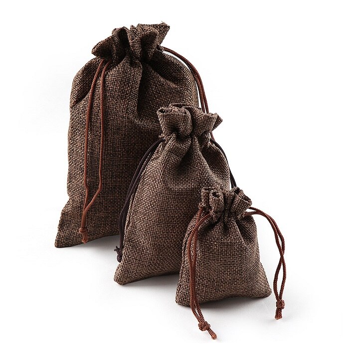 Pochettes en Jute hessien pour mariage | 10 pièces/paquets, nouvelle utile, sac pour mariage, de noël, pochette à cordon, maison: COFFEE / 13x18cm