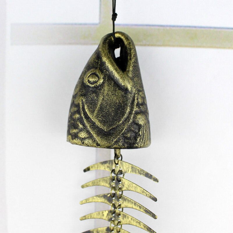 Rustic Decorative Cast Iron Bone Fish Outdoor Chime Hanging Decor Patio Garden Balcony