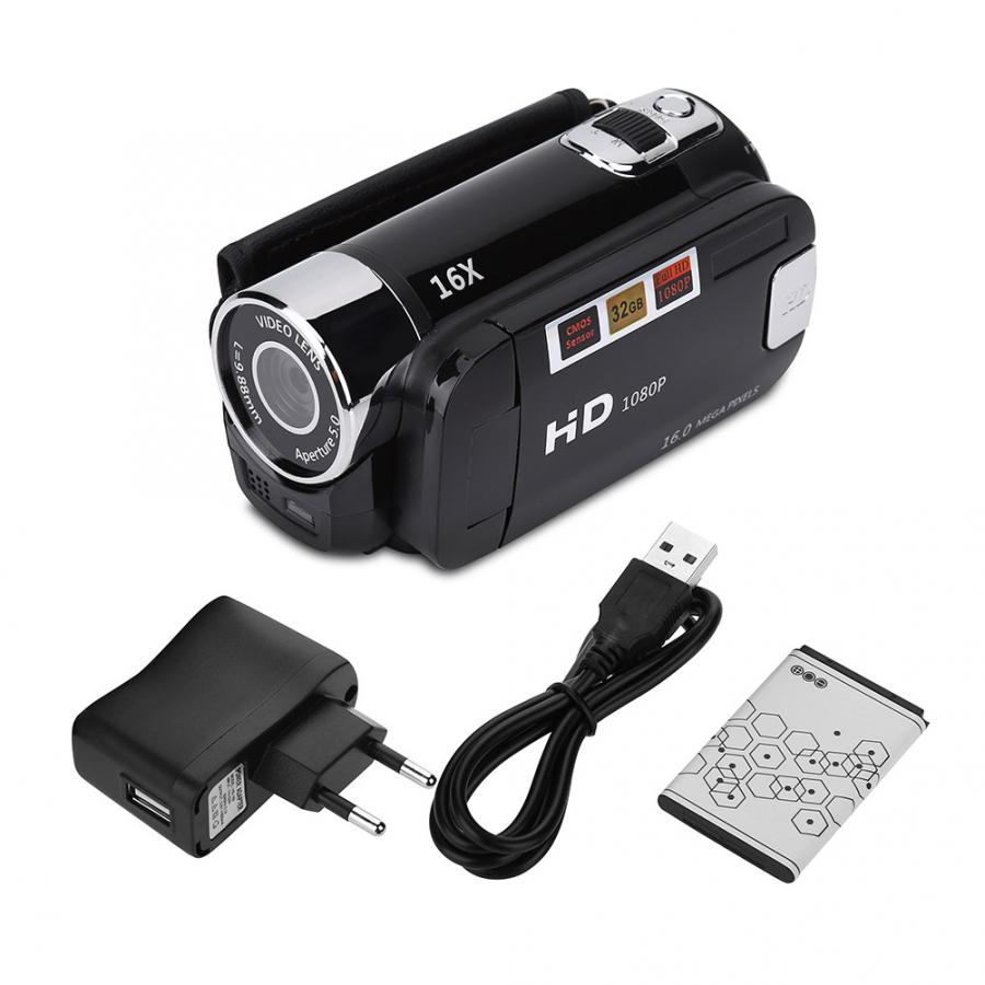 Digital Camcorder 720P Full HD 16MP DV Camcorder Digital Video Camera 270 Degree Rotation Screen 16X Night Shoot Zoom: Black-EU Plug