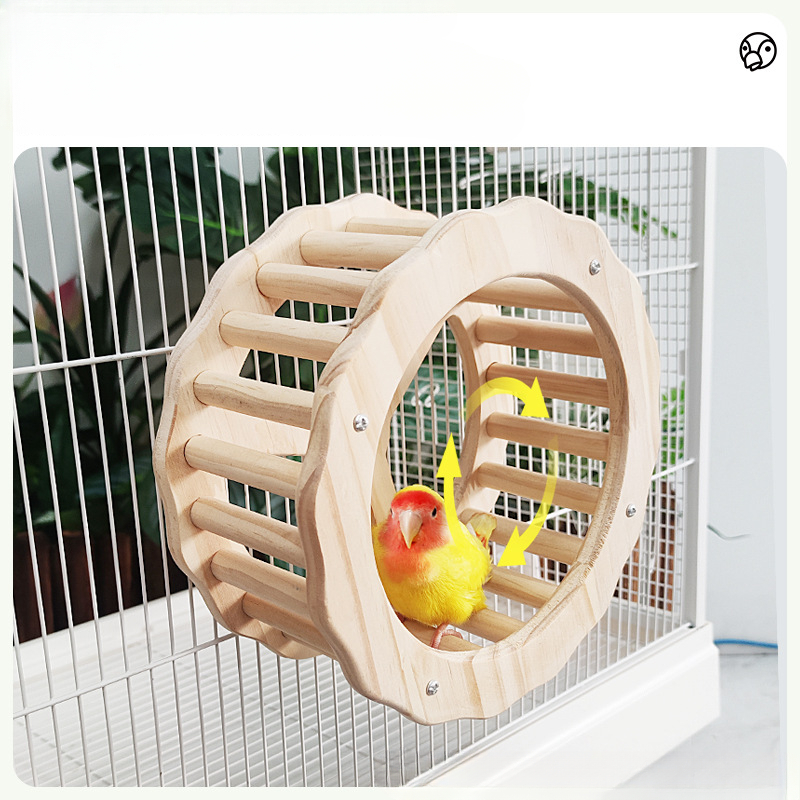 Rueda de pájaro de juguete interactiva, rueda giratoria de madera, juguetes para pájaros, jaula, accesorios para Conures, periquitos, loros, cacatúas, periquitos, 1 ud.