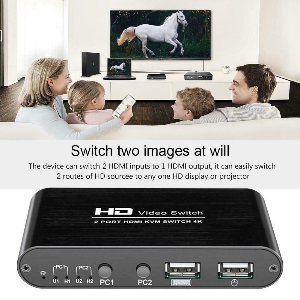 2 Port High Speed HDMI Switcher Keyboard Mouse Multimedia Plug And Play Video Audio KVM 4K Splitter Home For Sharing Monitor