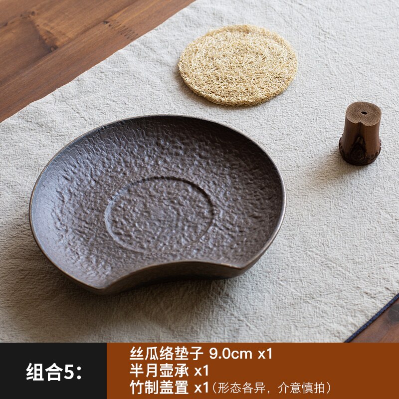 Japanse Absorberende Loofah Spons Pot Coaster Paars Zand Pot Kung Fu Theeceremonie Thee Set Accessoires Rotan Pot Dienblad Thee mat: set 5