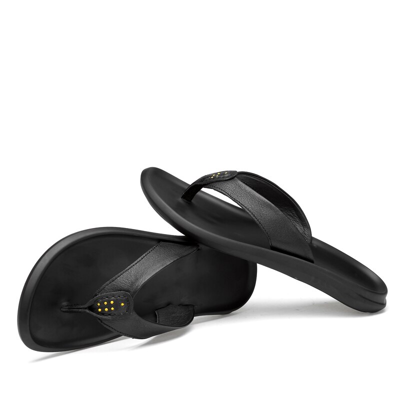 För gummisandaler tofflor cuero sommarskor bulk sandalia strand sport flip sandal flip utomhus äkta herren: Svart / 42
