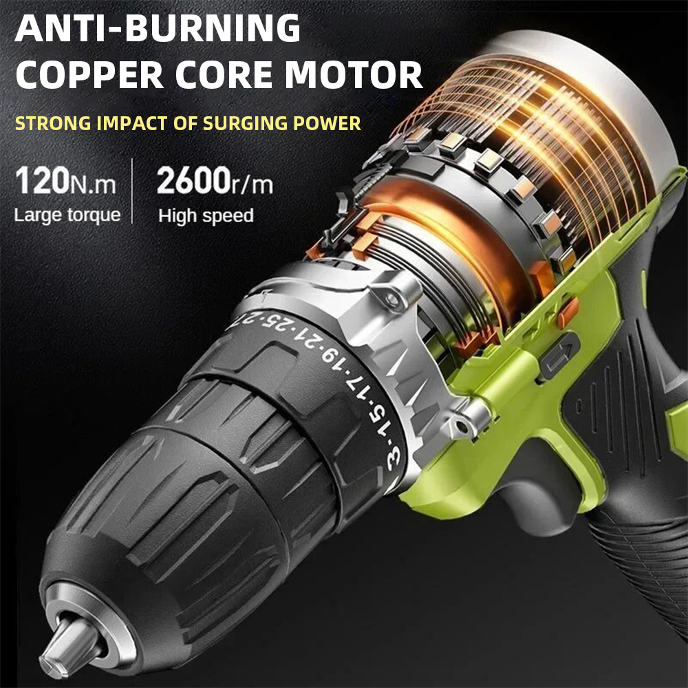 Taladro eléctrico de mano, taladro de impacto, taladro sin escobillas para el hogar, martillo eléctrico multifuncional, destornillador eléctrico inalámbrico
