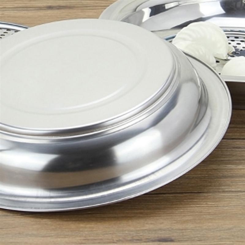 Dobbeltlags dreneringsplate multifunksjon rund dumplingplate i rustfritt stål for tilbehør til hjemmekjøkken (inkludert boks)