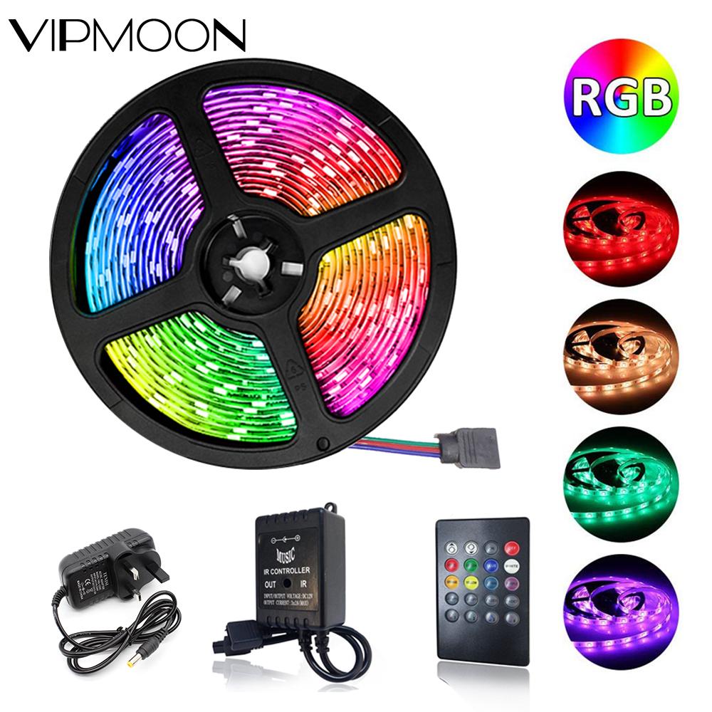 Tira de luces LED RGB 2835 con sincronización de música, 5 m, no impermeable, 12v, Sensor de sonido, Control de 20 teclas, cinta de retroiluminación