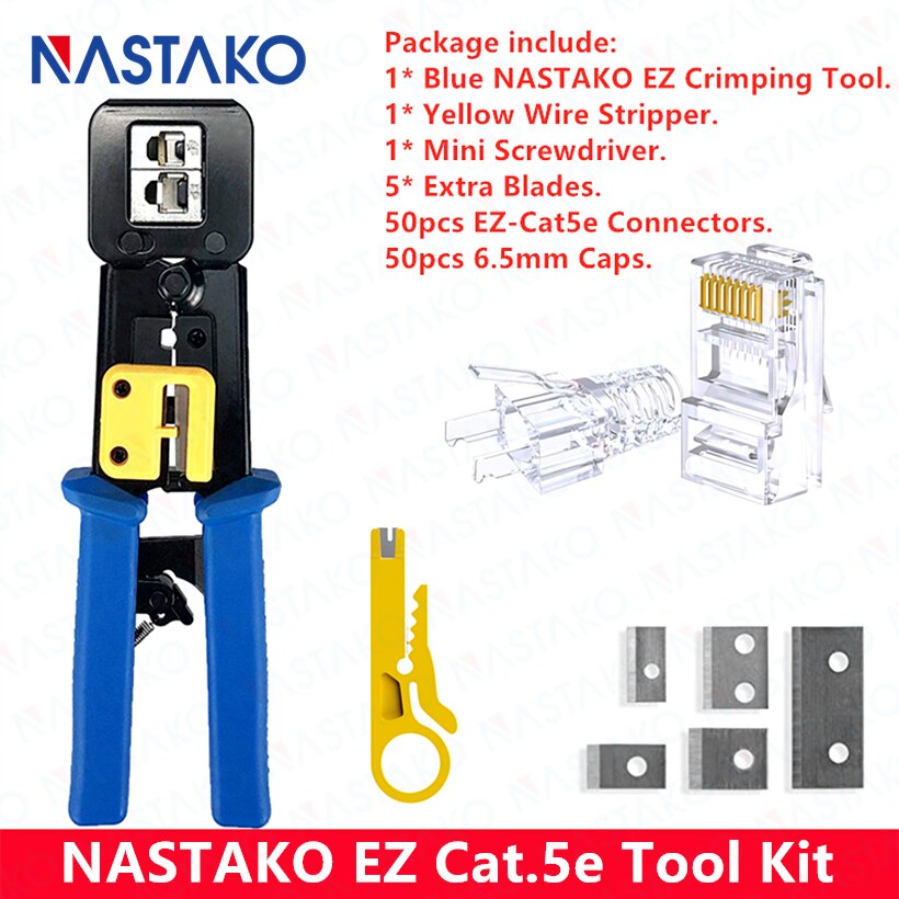 Easy RJ45 Crimper RJ45 Crimping Tool Hand Network Tools Kit With EZ Cat5 Cat5e Cat6 Modular Plugs And 6.5mm RJ45 Connector Caps: ez Cat5e