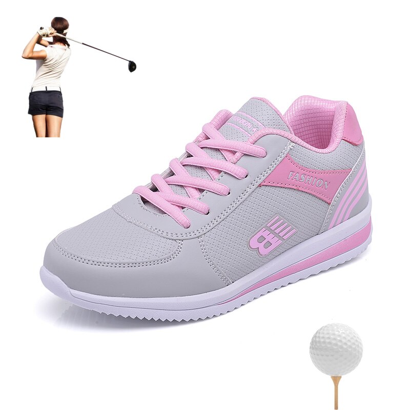 Frauen Herbst Winter Golf Schuhe Ausbildung drinnen Turnschuhe Wasserdichte Freizeit Golf Turnschuhe Mädchen Damen Geschäft Trainer Frauen: grau Rosa / 6,5