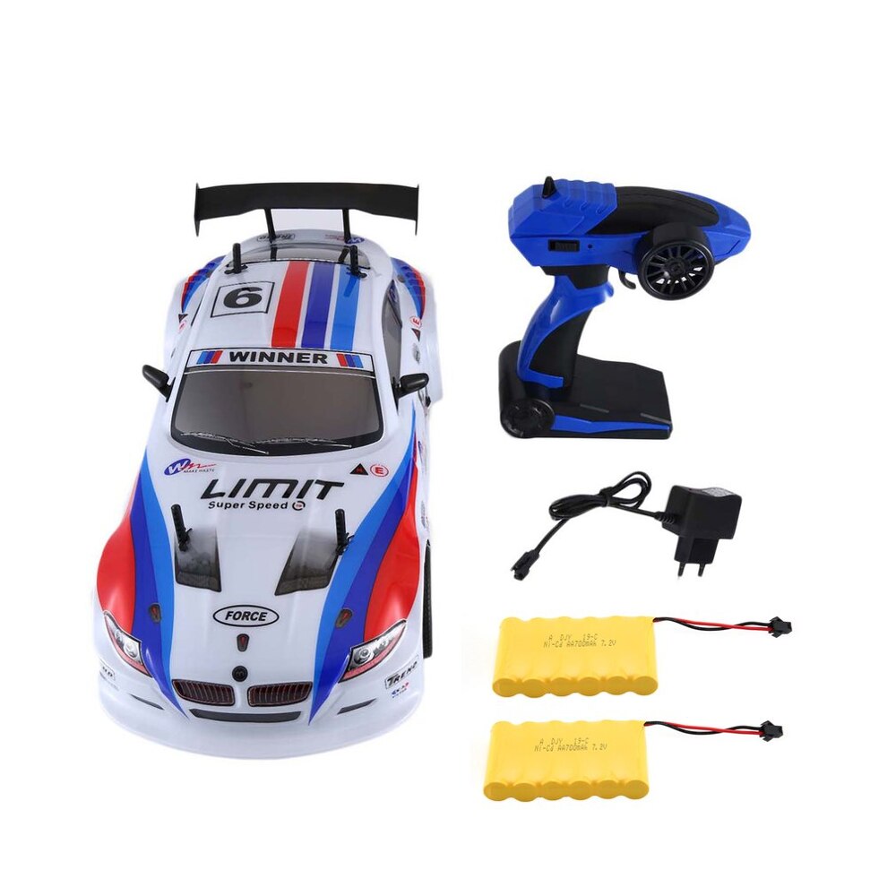 1pc J601-1 1/10 1400mAh 2.4G Racing Car 1:10 RC Model Car 25KM/h Flat Sports Drift Vehicle Toys 2 Batteries EU Plug For Children: white